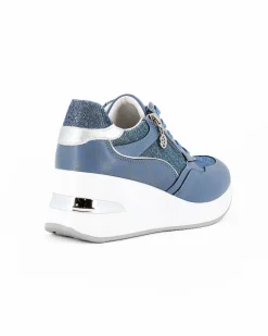 RENATO BALESTRA - Scarpa sneakers blu con soletta estraibile in VERA PELLE, lacci e zip laterale
