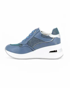 RENATO BALESTRA - Scarpa sneakers blu con soletta estraibile in VERA PELLE, lacci e zip laterale