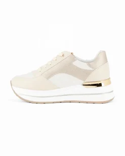 RENATO BALESTRA - Scarpa sneakers beige con soletta estraibile in VERA PELLE, lacci e zip laterale