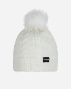 REUSCH - Berretto bianco a maglia con fodera interna in pile e pon e pon - EVE
