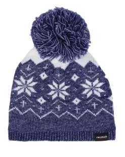 REUSCH - Berretto blu e bianco da donna con pon pon e fodera in pile - JANE