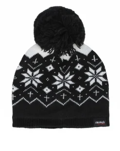 REUSCH - Berretto nero e bianco da donna con pon pon e fodera in pile - JANE