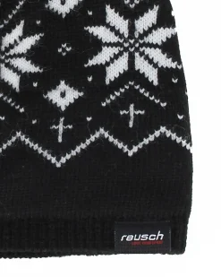 REUSCH - Berretto nero e bianco da donna con pon pon e fodera in pile - JANE