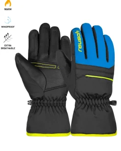 REUSCH - Guanti sci neri, blu e gialli da bambino idrorepellenti, antivento e ultratraspiranti - ALAN