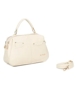 RIFLE - Borsa a mano beige con due scomparti principali e finte tasche frontali, tracolla removibile
