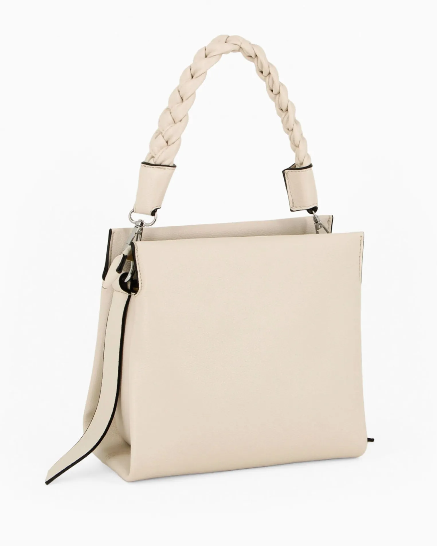 RIFLE - Borsa a mano beige con manico intrecciato e tre scomparti principali, tracolla removibile