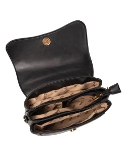 RIFLE - Borsa a mano nera con patta, tasca posteriore e tre scomparti interni, tracolla removibile