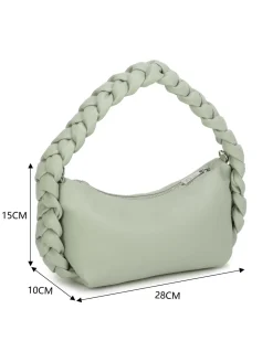 RIFLE - Borsa a spalla verde salvia con manico intrecciato, tracolla removibile
