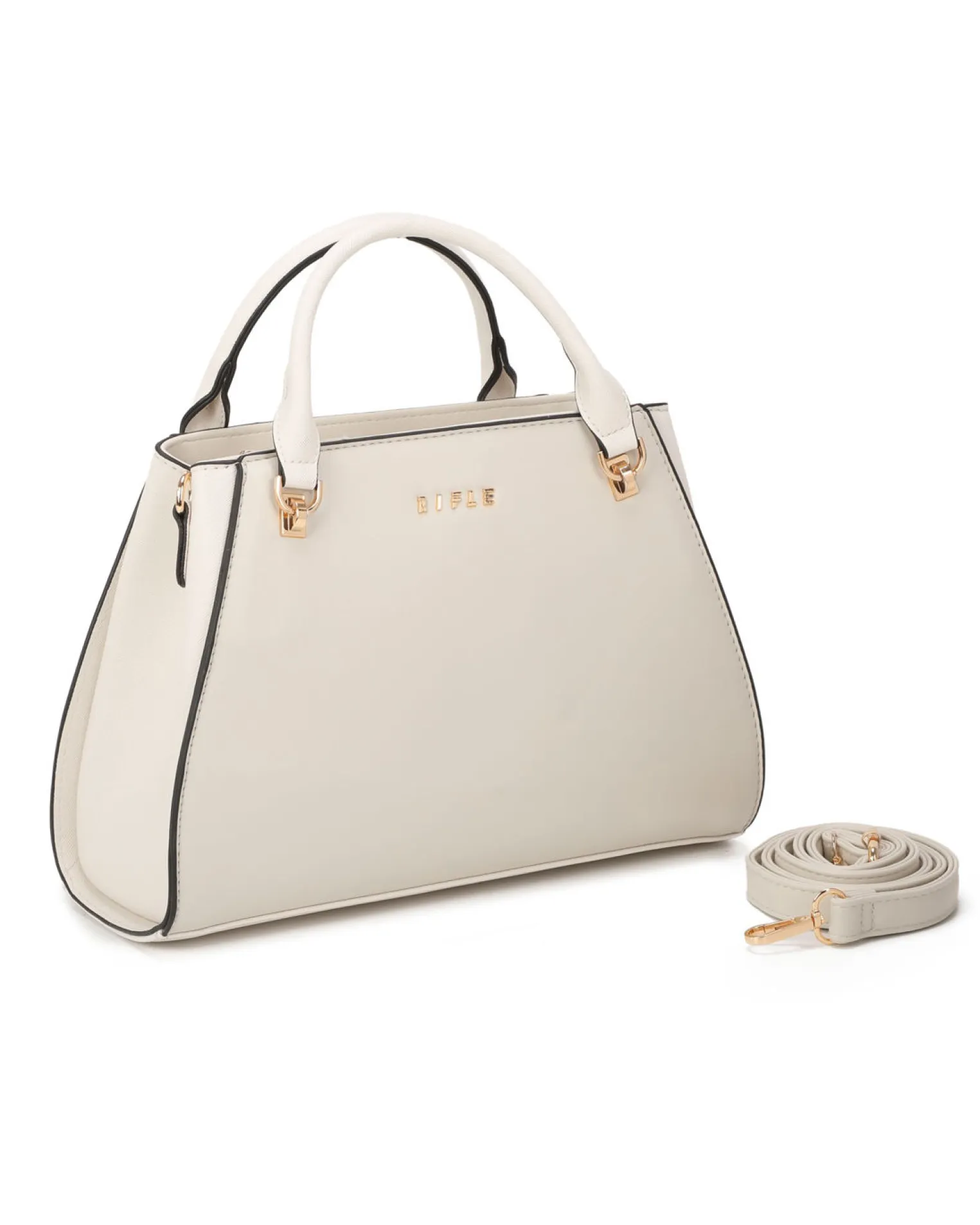 RIFLE - Borsa due manici beige con tasca posteriore, tracolla removibile