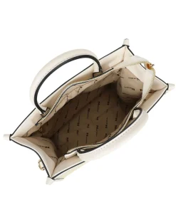 RIFLE - Borsa due manici beige con tasca posteriore e parte frontale in paglia, tracolla removibile