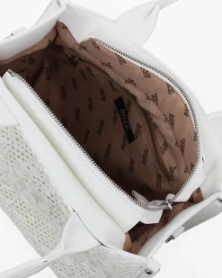 RIFLE - Borsa due manici bianca con parte frontale intrecciata, tracolla removibile