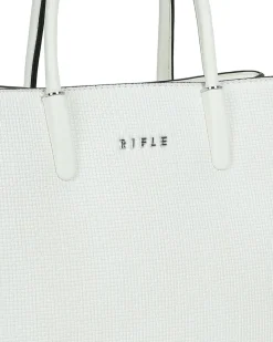 RIFLE - Borsa due manici bianca effetto intreccio con tre scomparti interni, tracolla removibile
