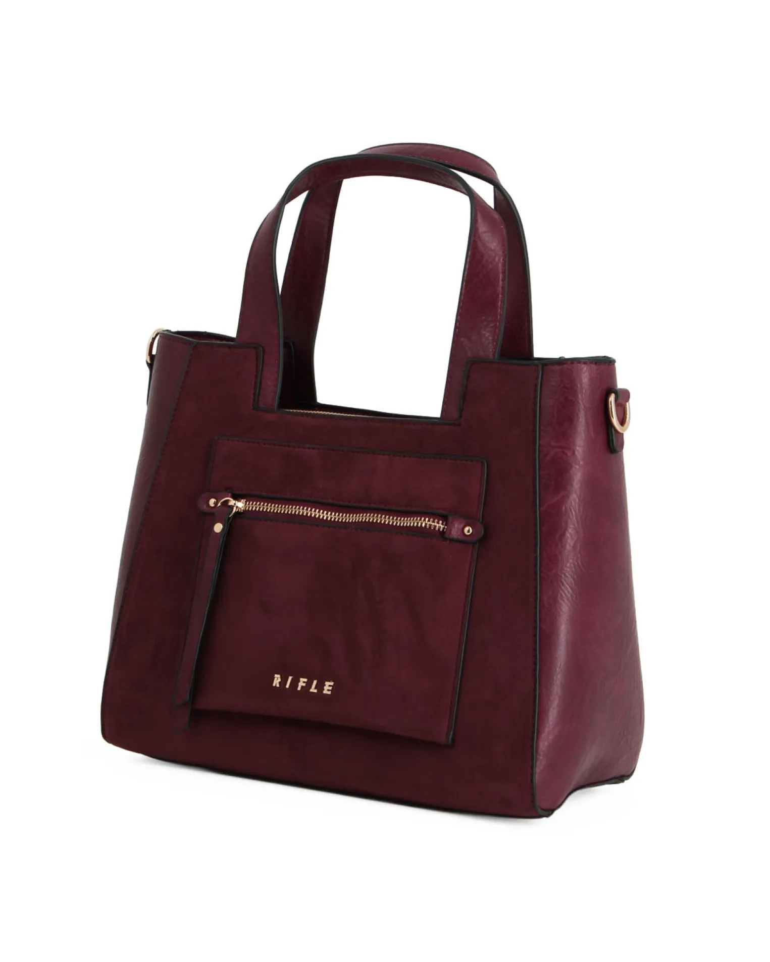RIFLE - Borsa due manici bordeaux con parte frontale scamosciata, tracolla removibile