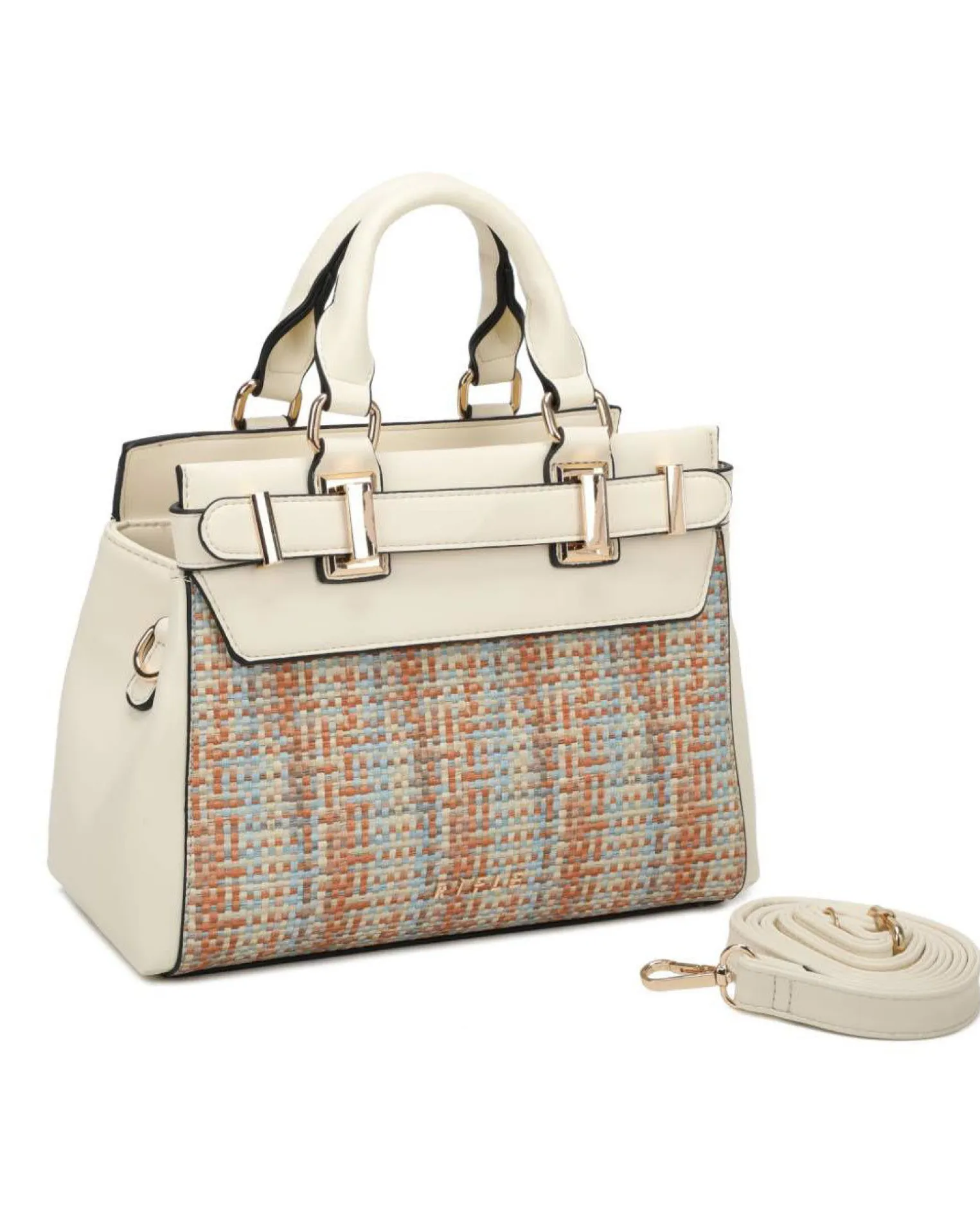 RIFLE - Borsa due manici multicolor effetto intreccio con tre scomparti interni e tasca posteriore, tracolla removibile