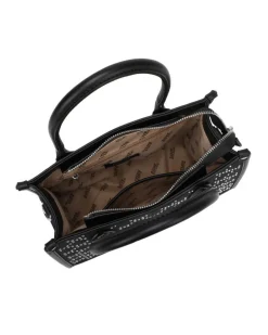 RIFLE - Borsa due manici nera con tasca posteriore e strass, tracolla removibile
