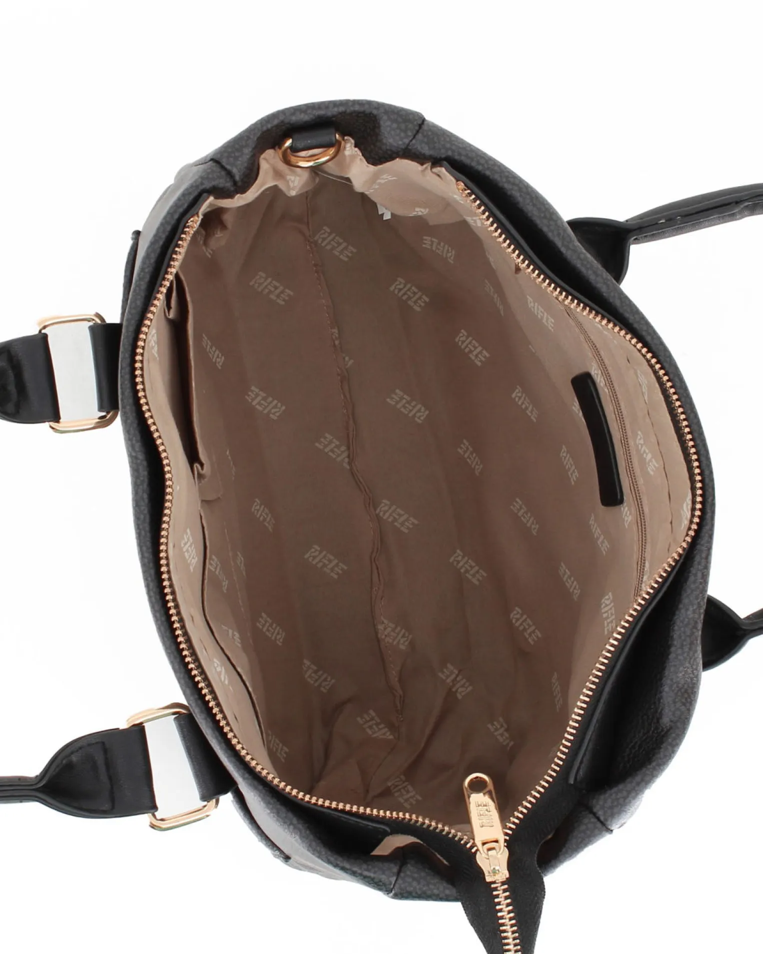 RIFLE - Borsa due manici nera con doppia tasca frontale, tracolla removibile