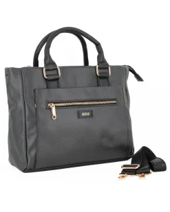 RIFLE - Borsa due manici nera con doppia tasca frontale, tracolla removibile