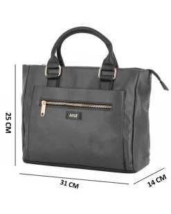 RIFLE - Borsa due manici nera con doppia tasca frontale, tracolla removibile