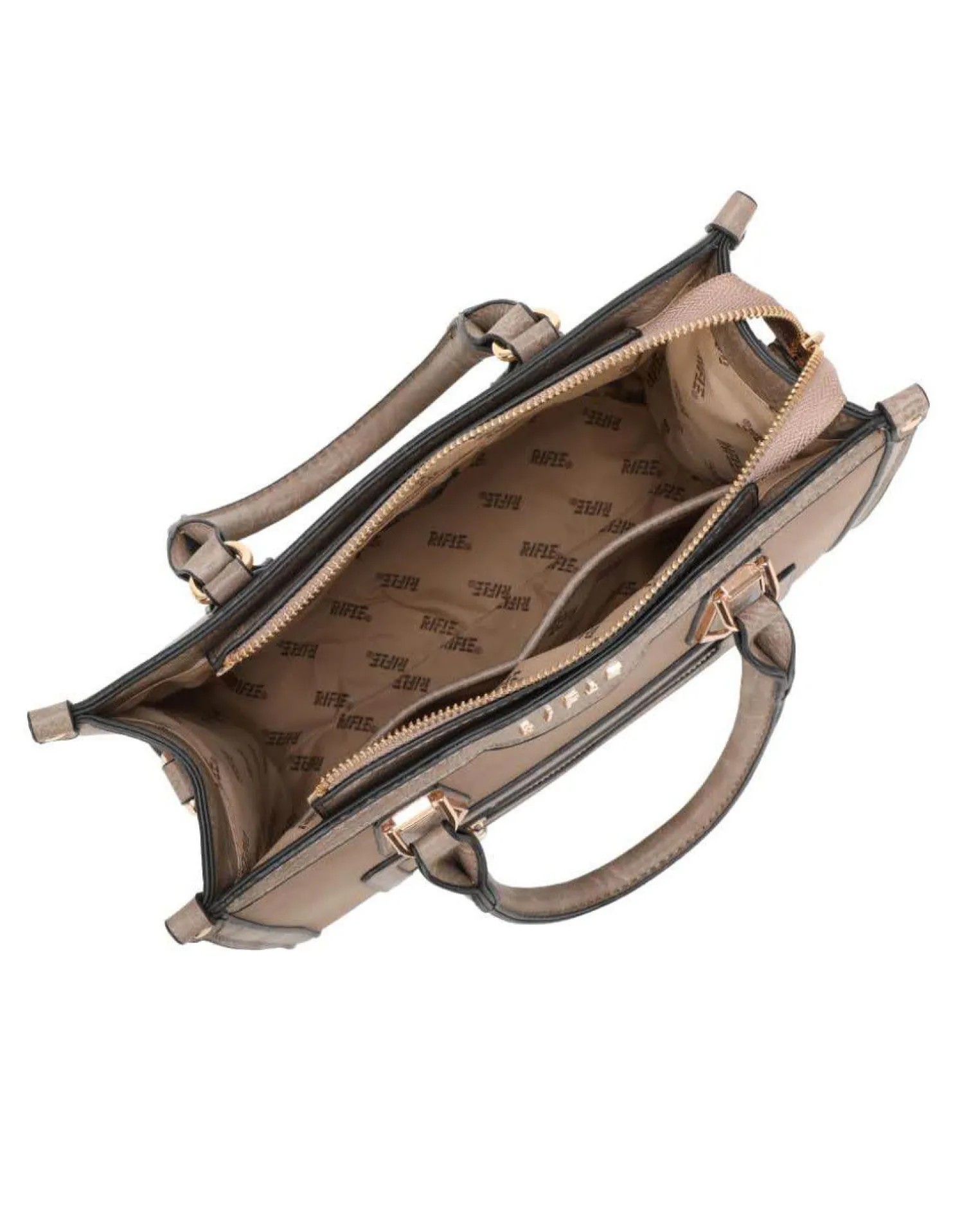 RIFLE - Borsa due manici taupe con parte frontale scamosciata, tracolla removibile