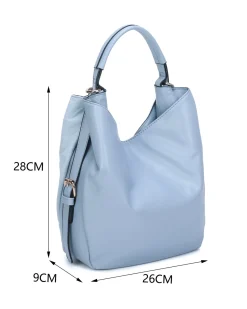 RIFLE - Borsa sacca celeste con fibbie laterali e parte frontale scamosciata, tracolla removibile