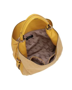 RIFLE - Borsa sacca gialla con fibbie laterali e parte frontale scamosciata, tracolla removibile