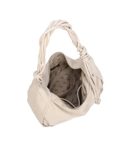 RIFLE - Borsa sacca nude con parte frontale scamosciata e manico intrecciato , tracolla removibile