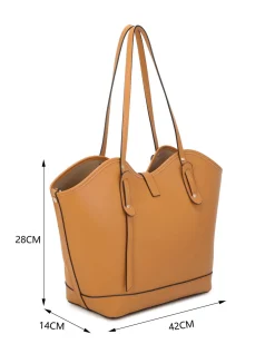 RIFLE - Borsa shopping camel scamosciata con pattina e chiusura a girello, tracolla removibile