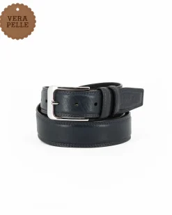 RIFLE - Cintura blu da uomo in VERA PELLE con fibbia nichel free