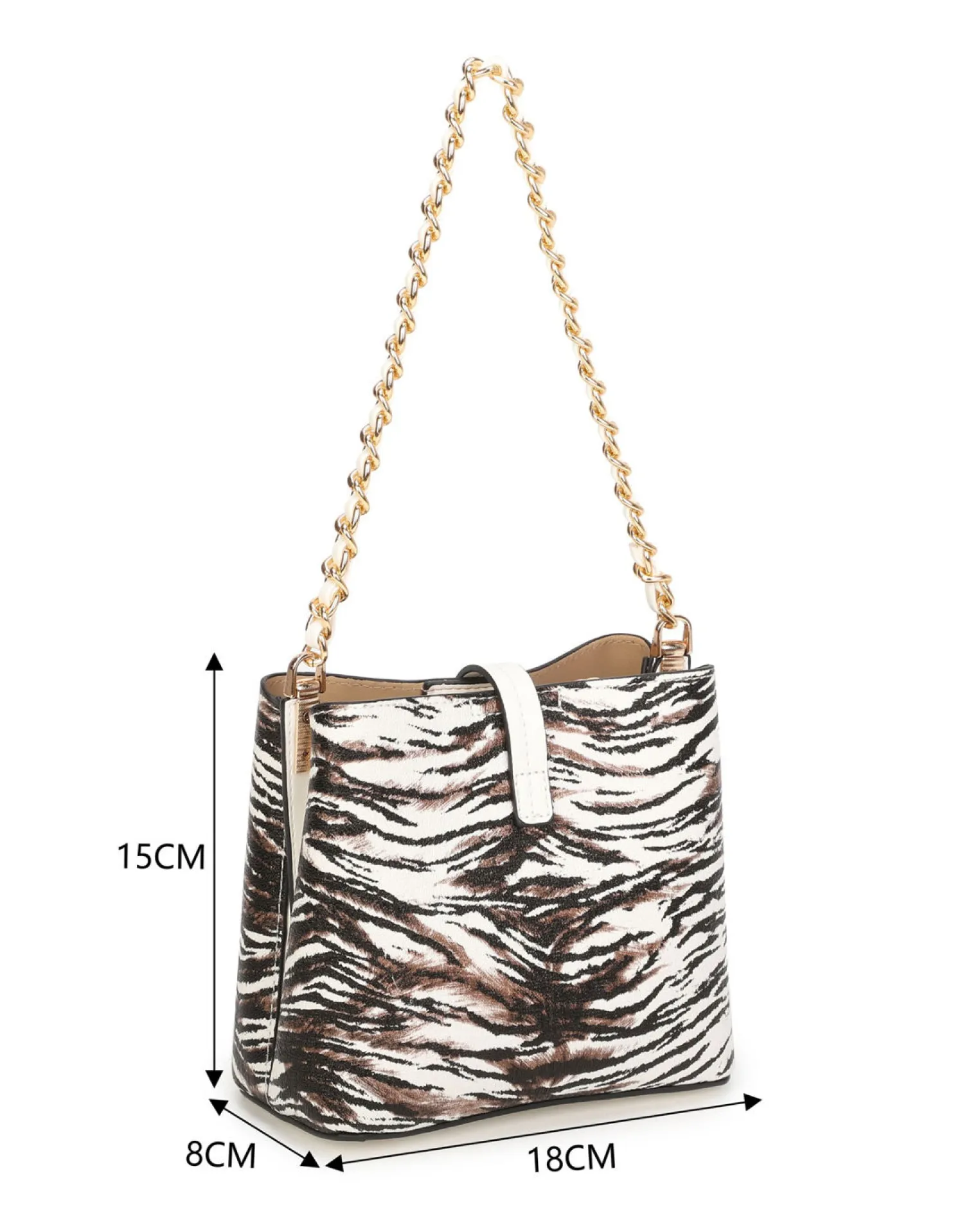 RIFLE - Minibag animalier bianca con tre scomparti principali e pattina con chiusura a girello, tracolla removibile