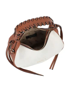 RIFLE - Minibag avorio con manico intrecciato e parte frontale scamosciata, tracolla removibile