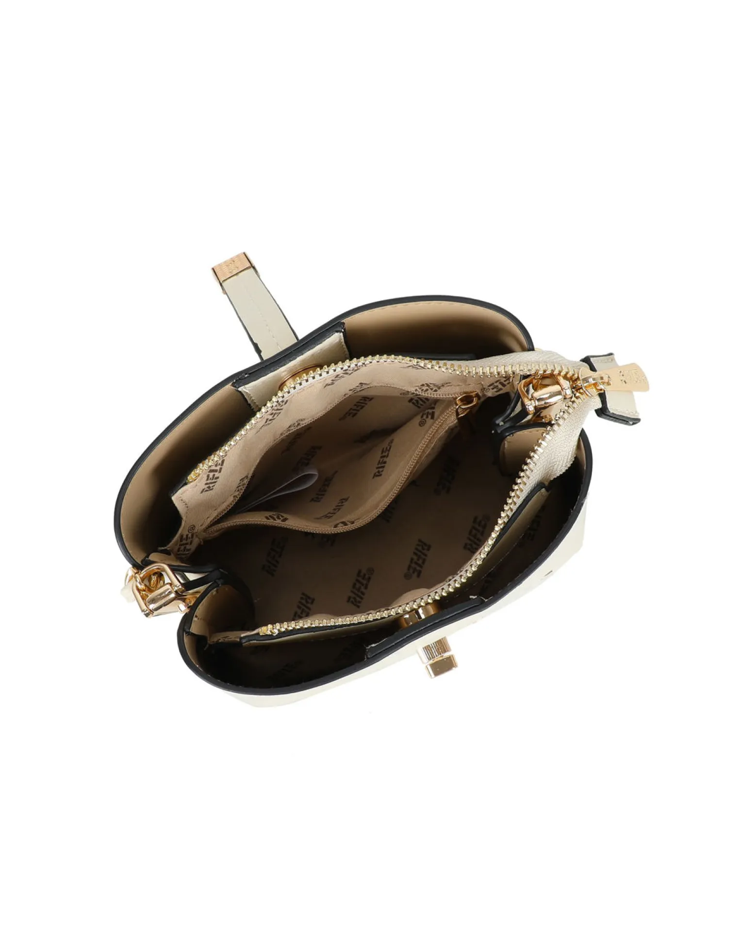 RIFLE - Minibag beige con tre scomparti principali e pattina con chiusura a girello, tracolla removibile