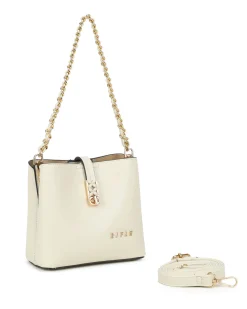 RIFLE - Minibag beige con tre scomparti principali e pattina con chiusura a girello, tracolla removibile