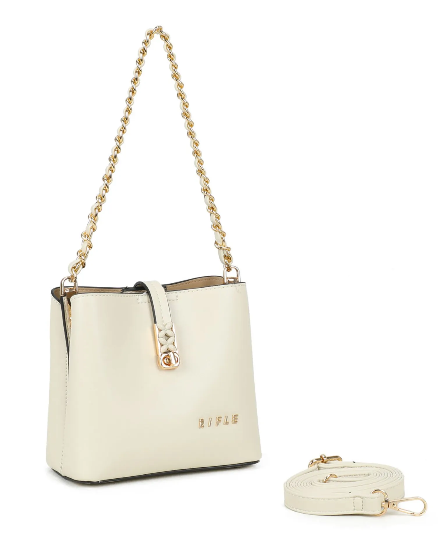 RIFLE - Minibag beige con tre scomparti principali e pattina con chiusura a girello, tracolla removibile