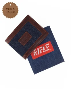 RIFLE - Portafoglio da uomo jeans/cuoio in VERA PELLE