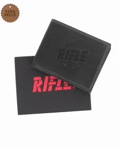 RIFLE - Portafoglio nero da uomo in VERA PELLE con ribaltina interna