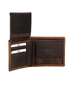 RIFLE - Portafoglio uomo cognac con logo frontale e ribaltina in VERA PELLE