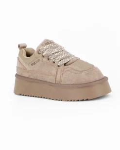 RIFLE - Scarpa beige scamosciata con lacci e pelliccia interna