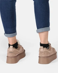 RIFLE - Scarpa beige scamosciata con lacci e pelliccia interna