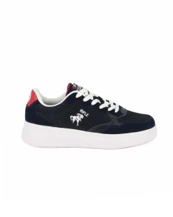 RIFLE - Sneaker blu in tela con pach rossa
