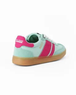 RIFLE - Sneakers verde acqua da donna con patch posteriore e bande laterali fuxia