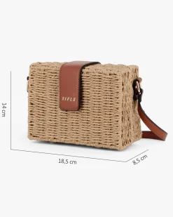 RIFLE - Tracollina camel in paglia intrecciata con pattina marrone
