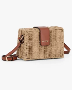 RIFLE - Tracollina camel in paglia intrecciata con pattina marrone