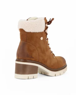RIFLE - Tronchetto cognac con lacci, zip laterale e pelliccetta interna, tacco 6CM