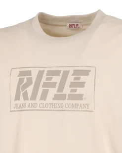 RIFLE - Tshirt manica corta beige in tessuto fiammata