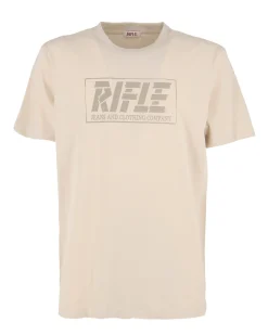 RIFLE - Tshirt manica corta beige in tessuto fiammata