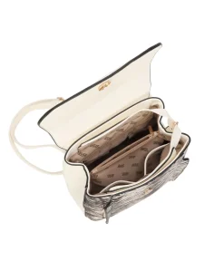 RIFLE - Zaino animalier beige con doppia tasca frontale e patta