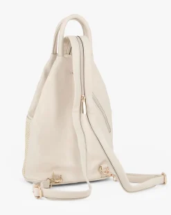 RIFLE - Zaino beige due manici con tasca frontale effetto paglia e spalline regolabili con zip