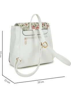 RIFLE - Zaino bianco con parte frontale maculata multicolor in paglia, patta e tasca posteriore