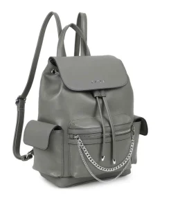 RIFLE - Zaino grigio multitasche con coulisse e patta, dettaglio catenina