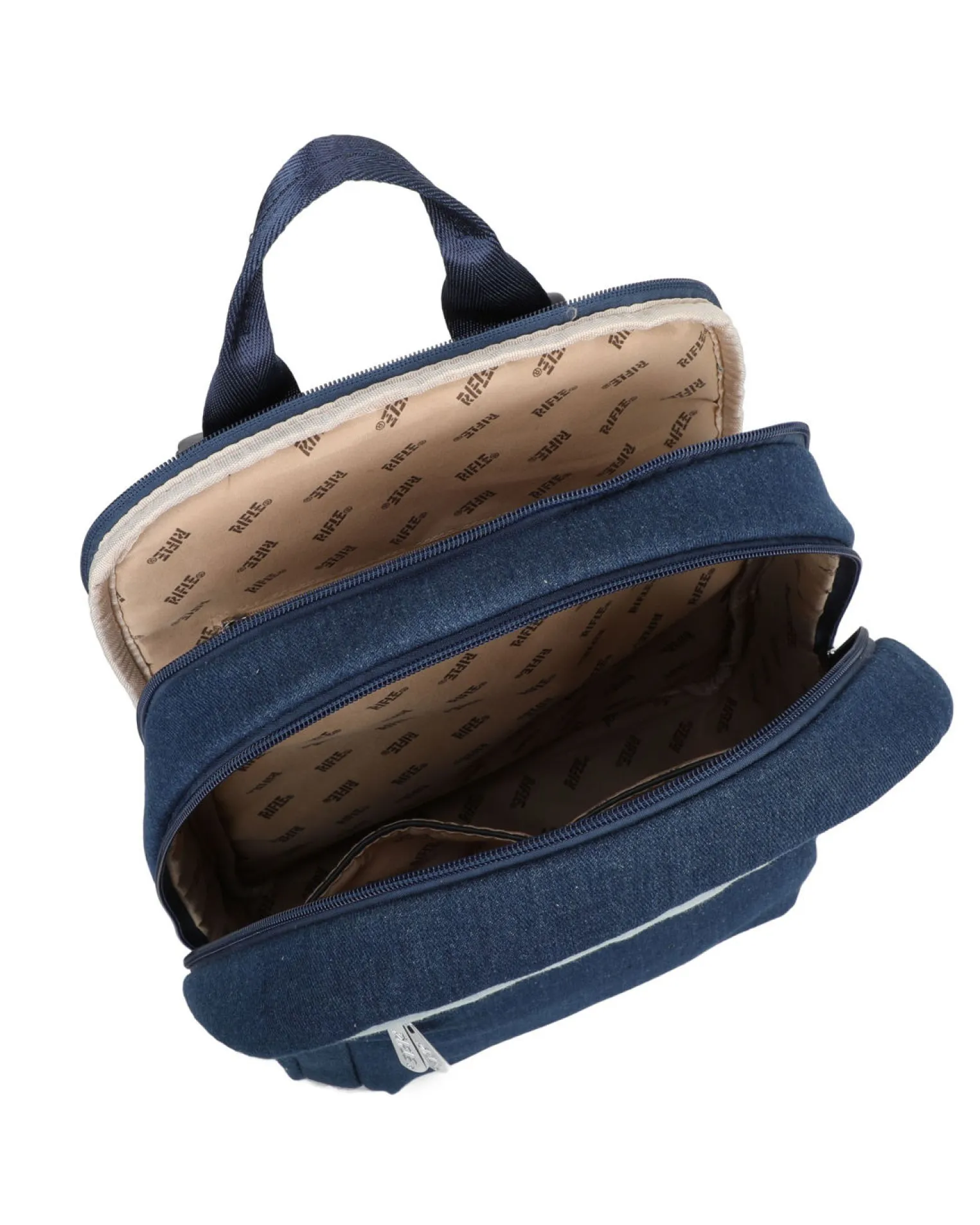 RIFLE - Zaino ufficio blu jeans con due scomparti principali e tre tasche frontali